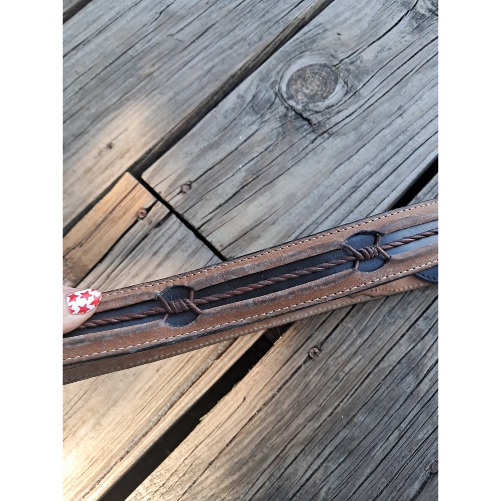 JUSTIN MENS FENCED IN BELT C10813 Barbed wire Size 36 RARE  TWO TONED No Buckle